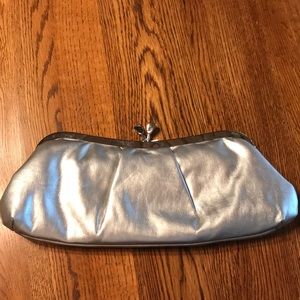 Chinese Laundry Faux Leather Silver Clutch with Clasp/Snap Closure